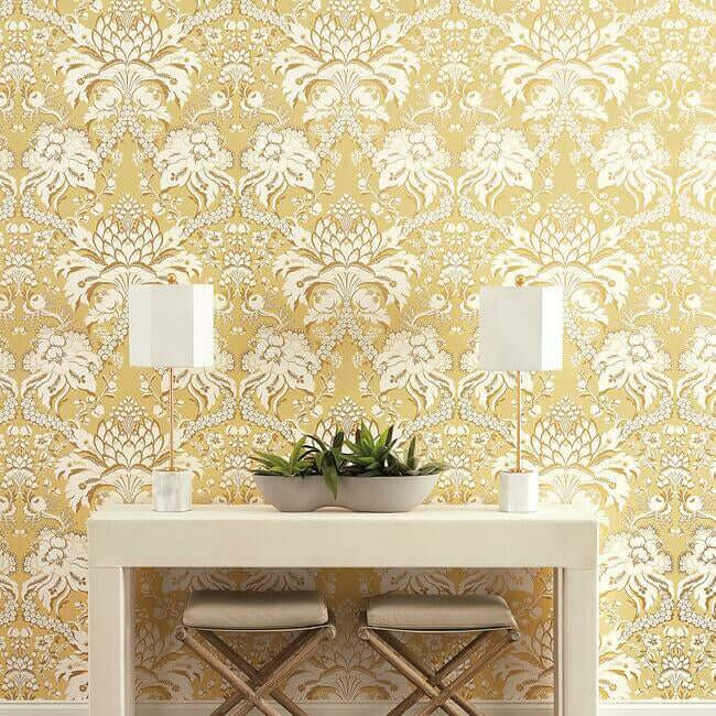 french-artichoke-dam-yellow-wallpaper-york-wallcoverings-dm4953 - York Wallcoverings Wallpaper