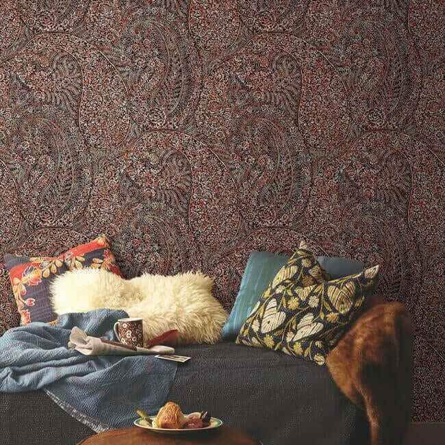 Kashmir Dreams Paisley Red Wallpaper - York Wallcoverings - BO6651 - York Wallcoverings Wallpaper