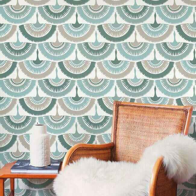 Feather & Fringe Green Wallpaper - York Wallcoverings - BO6644 - York Wallcoverings Wallpaper