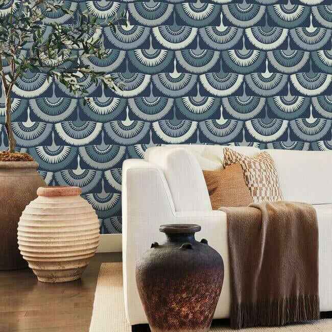 Feather & Fringe Blue Wallpaper - York Wallcoverings - BO6642 - York Wallcoverings Wallpaper