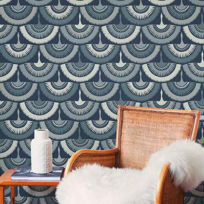 Feather & Fringe Blue Wallpaper - York Wallcoverings - BO6642 - York Wallcoverings Wallpaper
