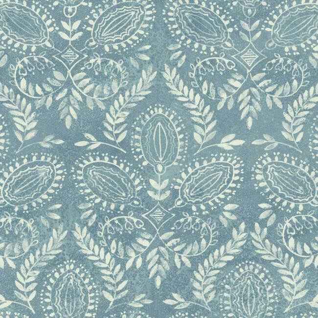Laurel Damask Blue Wallpaper - York Wallcoverings - BO6733 - York Wallcoverings Wallpaper