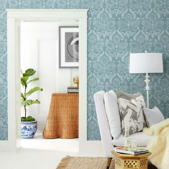 laurel-damask-blue-wallpaper-york-wallcoverings-bo6733 - York Wallcoverings Wallpaper