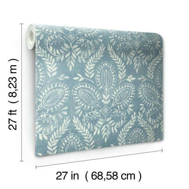 laurel-damask-blue-wallpaper-york-wallcoverings-bo6733 - York Wallcoverings Wallpaper