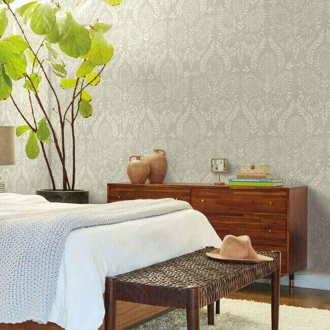 Laurel Damask Off White Wallpaper - York Wallcoverings - BO6731 - York Wallcoverings Wallpaper