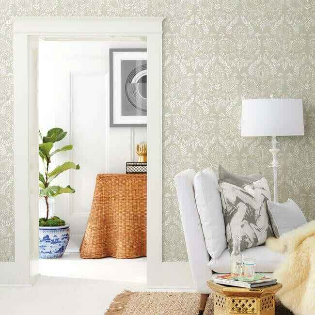 Laurel Damask Off White Wallpaper - York Wallcoverings - BO6731 - York Wallcoverings Wallpaper
