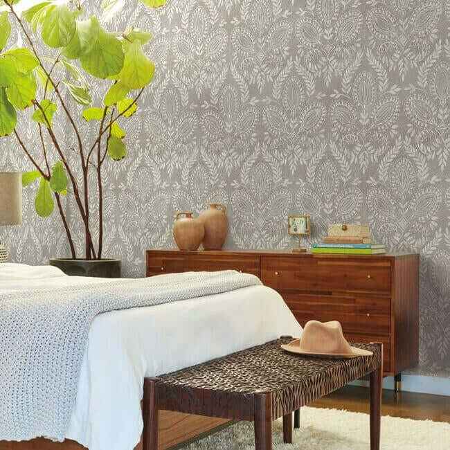 Laurel Damask Brown Wallpaper - York Wallcoverings - BO6732