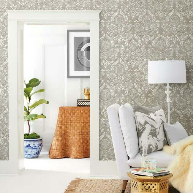 laurel-damask-brown-wallpaper-york-wallcoverings-bo6732 - York Wallcoverings Wallpaper