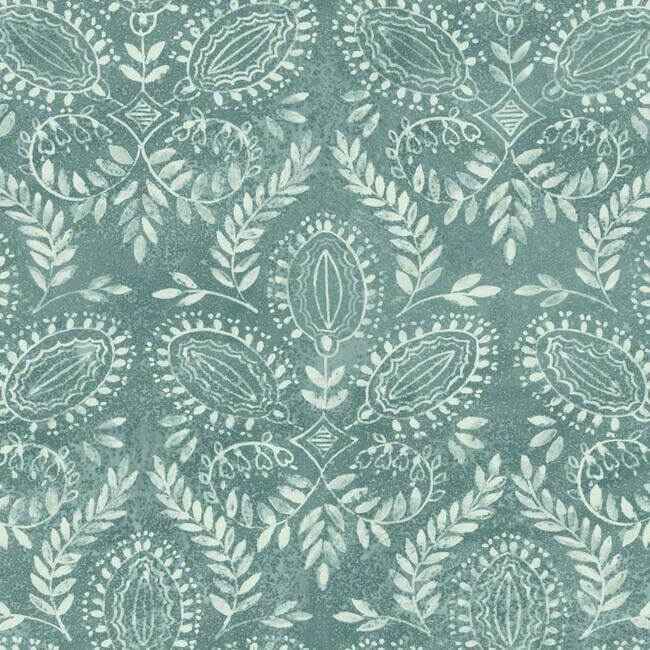 Laurel Damask Teal Wallpaper - York Wallcoverings - BO6735 - York Wallcoverings Wallpaper