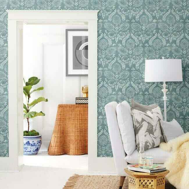 Laurel Damask Teal Wallpaper - York Wallcoverings - BO6735 - York Wallcoverings Wallpaper