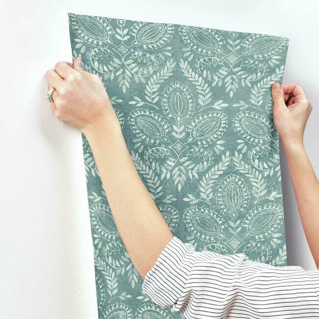 laurel-damask-teal-wallpaper-york-wallcoverings-bo6735 - York Wallcoverings Wallpaper