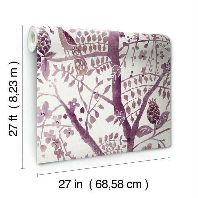 peacock-block-print-purple-wallpaper-york-wallcoverings-bo6631 - York Wallcoverings Wallpaper