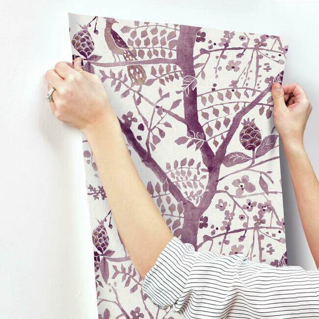 peacock-block-print-purple-wallpaper-york-wallcoverings-bo6631 - York Wallcoverings Wallpaper