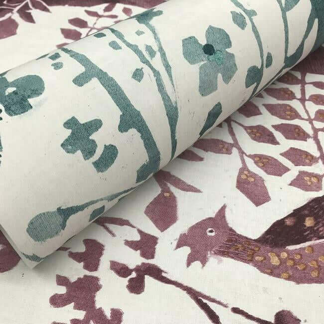 peacock-block-print-purple-wallpaper-york-wallcoverings-bo6631 - York Wallcoverings Wallpaper