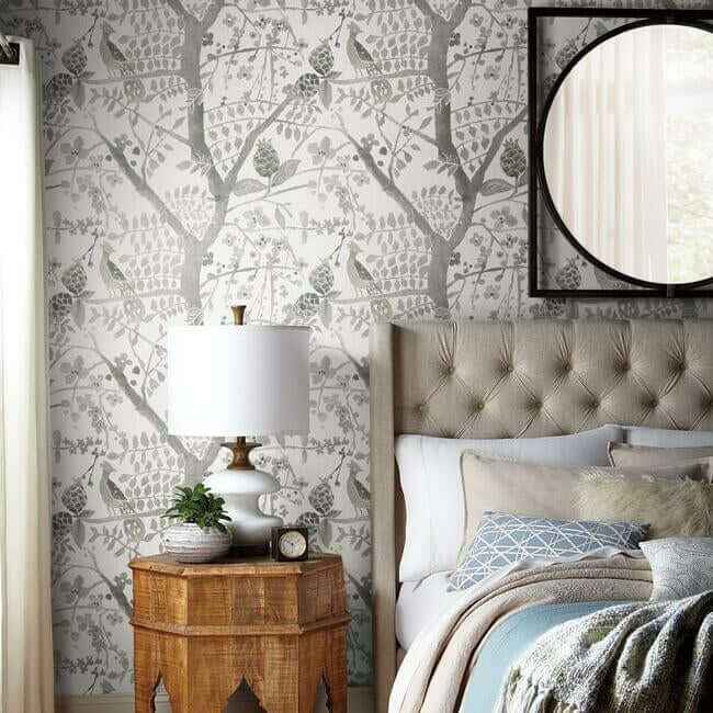 Peacock Block Print Grey Wallpaper - York Wallcoverings - BO6633 - York Wallcoverings Wallpaper