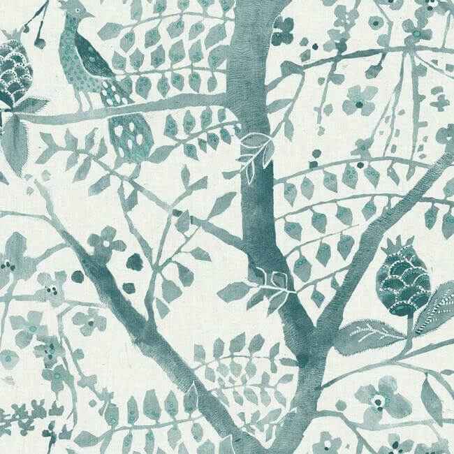 Peacock Block Print Teal Wallpaper - York Wallcoverings - BO6632 - York Wallcoverings Wallpaper