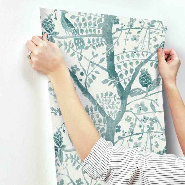 Peacock Block Print Teal Wallpaper - York Wallcoverings - BO6632 - York Wallcoverings Wallpaper