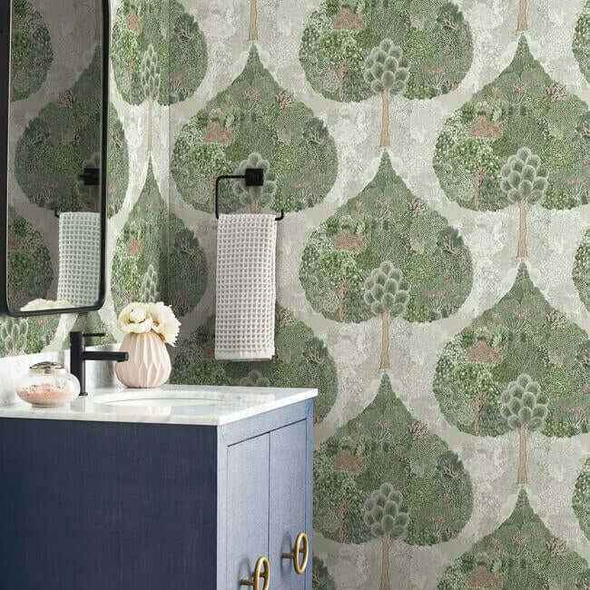 Mystic Forest Green & Coral Wallpaper - York Wallcoverings - BO6702
