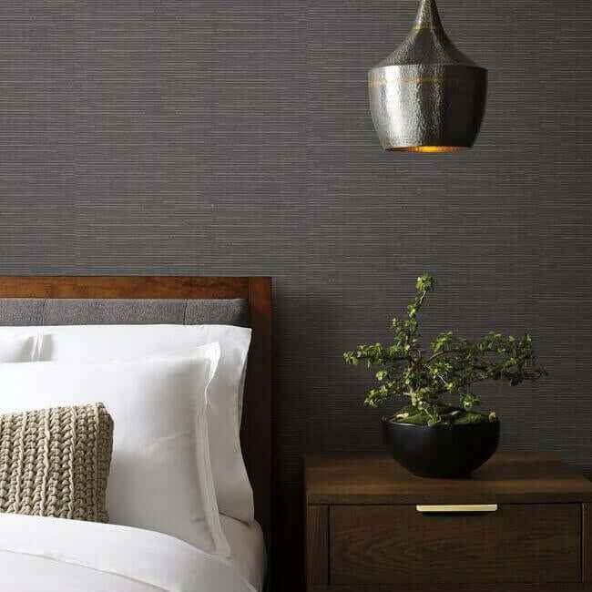 Ribbon Bamboo Black & Silver Metallic Wallpaper - York Wallcoverings - DD3835 - York Wallcoverings Wallpaper
