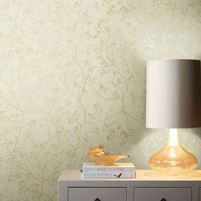 Luminous Branches Cream & Gold Wallpaper - York Wallcoverings - DD3812 - York Wallcoverings Wallpaper