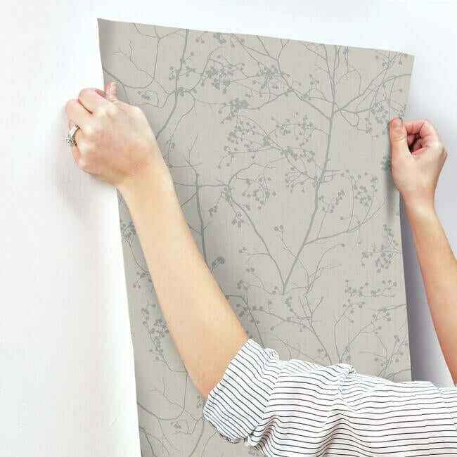 Luminous Branches Grey & Silver Wallpaper - York Wallcoverings - DD3814 - York Wallcoverings Wallpaper
