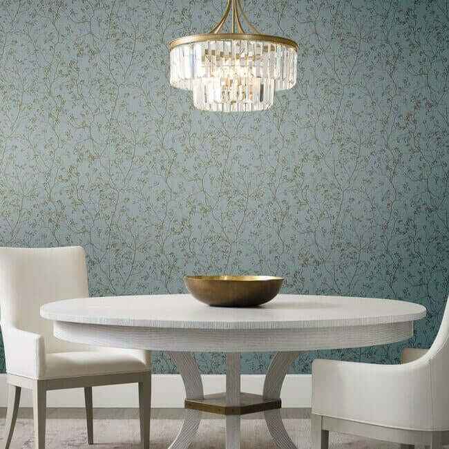 Luminous Branches Blue & Gold Wallpaper - York Wallcoverings - DD3813