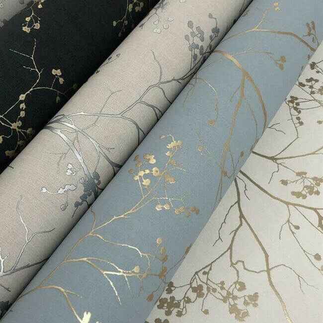 Luminous Branches Blue & Gold Wallpaper - York Wallcoverings - DD3813 - York Wallcoverings Wallpaper