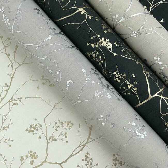 Luminous Branches Taupe & Silver Wallpaper - York Wallcoverings - DD3815 - York Wallcoverings Wallpaper