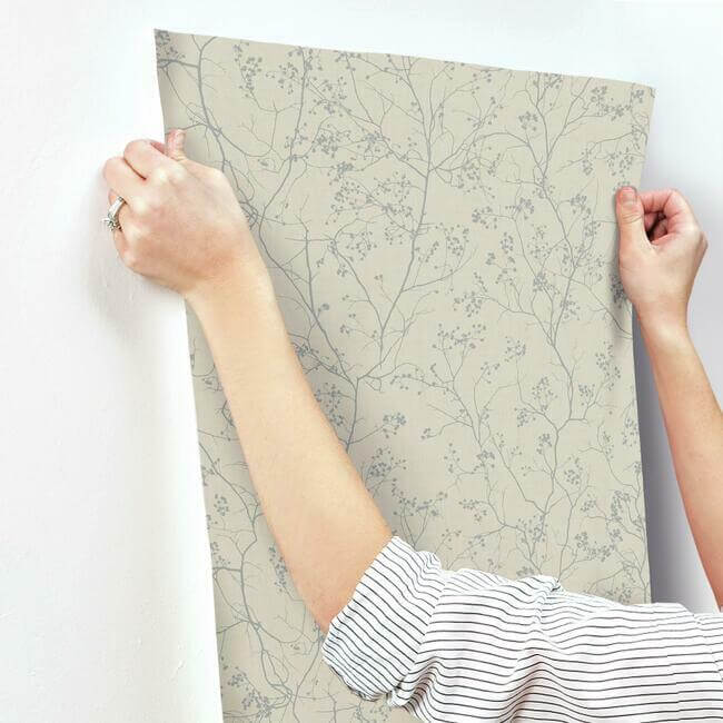 luminous-branches-taupe-silver-wallpaper-york-wallcoverings-dd3815 - York Wallcoverings Wallpaper