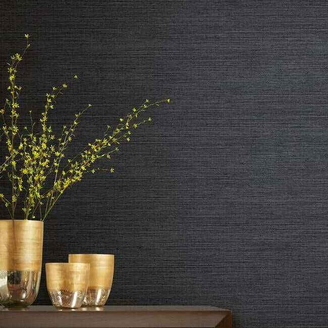 Shining Sisal Grasscloth Black Metallic Wallpaper - York Wallcoverings - Y6200903 - York Wallcoverings Wallpaper