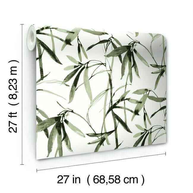 Bamboo Ink Green & Black Wallpaper - York Wallcoverings - BW3842 - York Wallcoverings Wallpaper