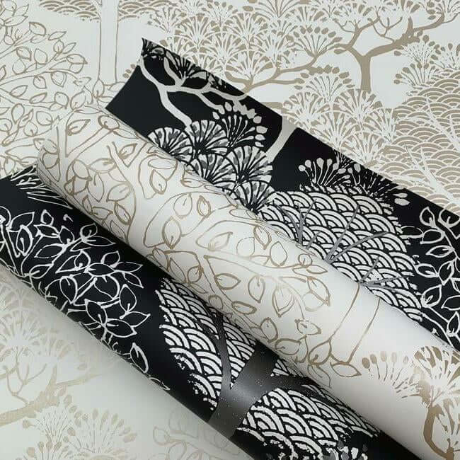 kimono-trees-black-metallic-wallpaper-york-wallcoverings-bw3852 - York Wallcoverings Wallpaper