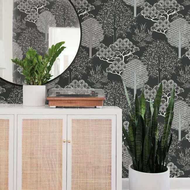 Kimono Trees Black Metallic Wallpaper - York Wallcoverings - BW3852 - York Wallcoverings Wallpaper