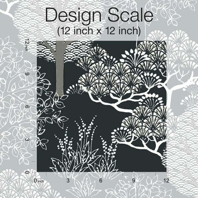 kimono-trees-black-metallic-wallpaper-york-wallcoverings-bw3852 - York Wallcoverings Wallpaper