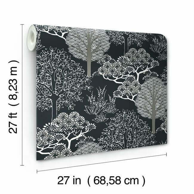 kimono-trees-black-metallic-wallpaper-york-wallcoverings-bw3852 - York Wallcoverings Wallpaper