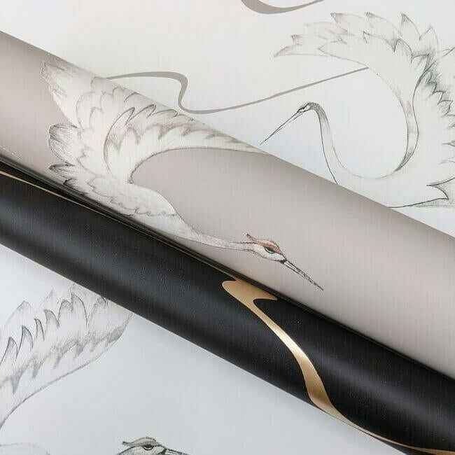 Soaring Cranes Black & Gold Wallpaper - York Wallcoverings - BW3871 - York Wallcoverings Wallpaper