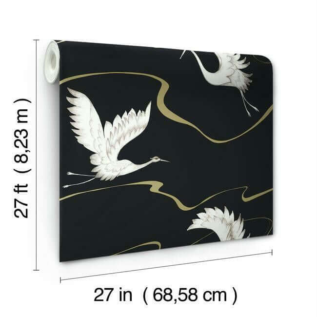 soaring-cranes-black-gold-wallpaper-york-wallcoverings-bw3871 - York Wallcoverings Wallpaper