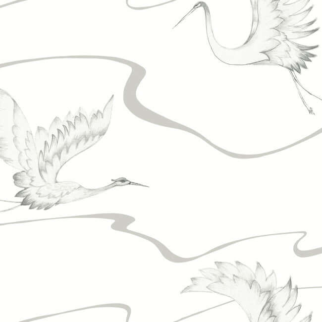 soaring-cranes-white-silver-wallpaper-york-wallcoverings-bw3873 - York Wallcoverings Wallpaper