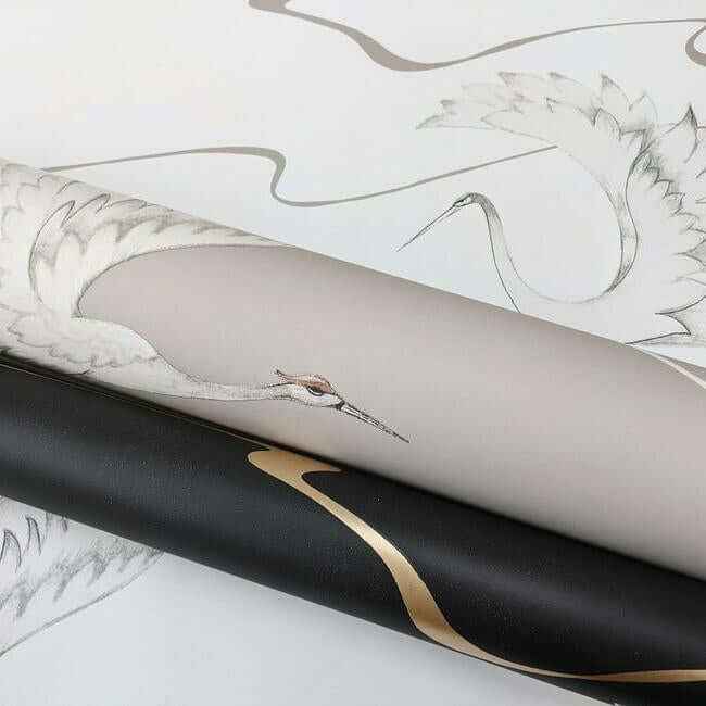 Soaring Cranes White & Silver Wallpaper - York Wallcoverings - BW3873