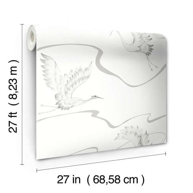 soaring-cranes-white-silver-wallpaper-york-wallcoverings-bw3873 - York Wallcoverings Wallpaper