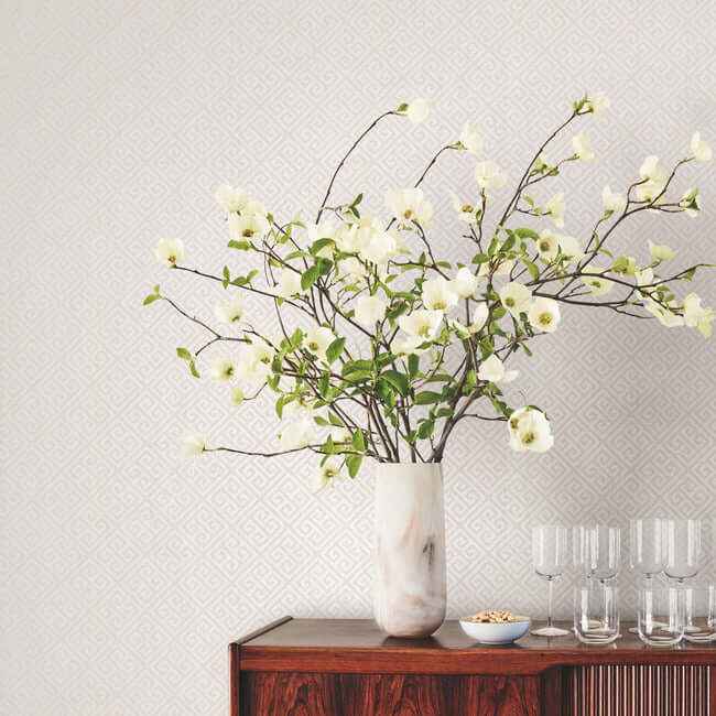 Grecian Geometric Pearl & White Wallpaper - York Wallcoverings - BW3991