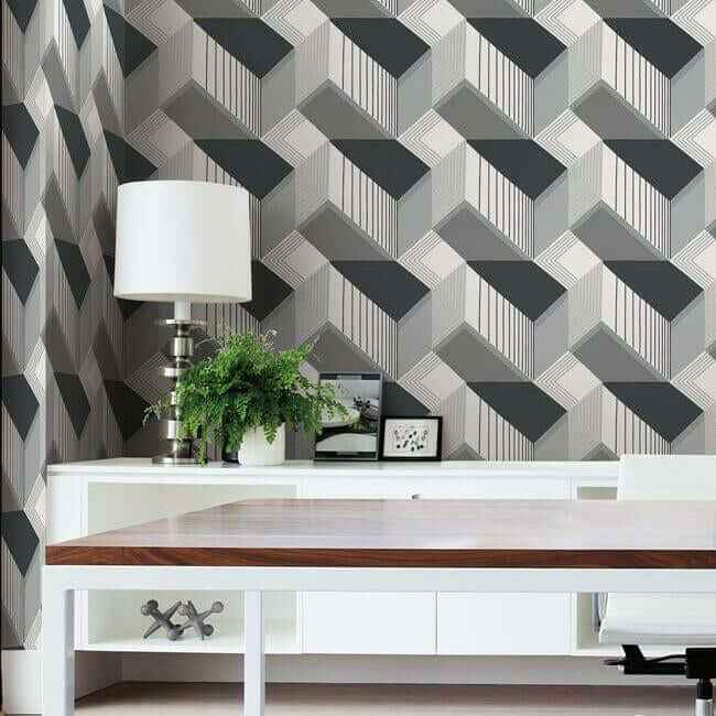 Graphic Geo Black & White Wallpaper - York Wallcoverings - BW3882 - York Wallcoverings Wallpaper