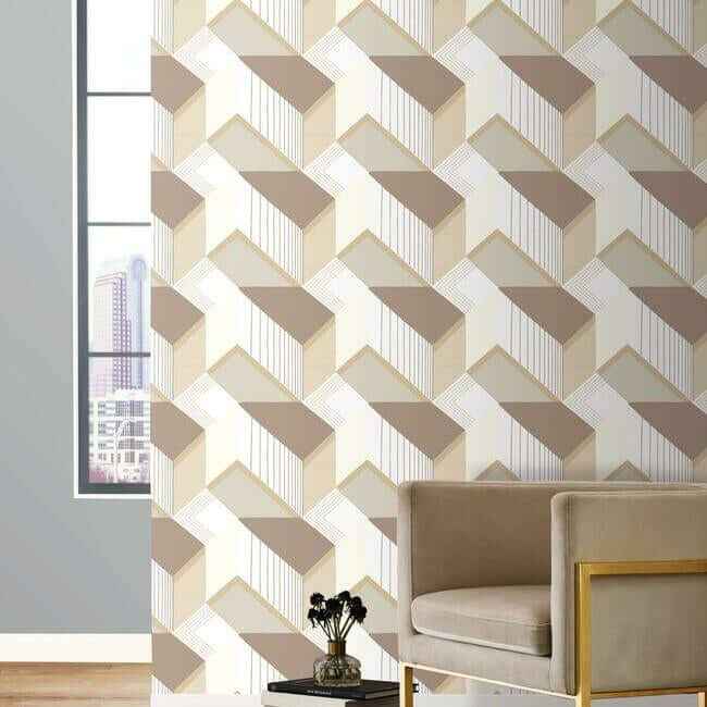 Graphic Geo Blocks White & Cream Wallpaper - York Wallcoverings - BW3881 - York Wallcoverings Wallpaper