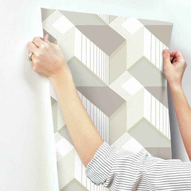 Graphic Geo Blocks White & Cream Wallpaper - York Wallcoverings - BW3881 - York Wallcoverings Wallpaper