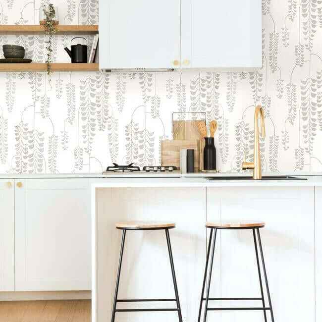 Deco Wisteria White & Cream Wallpaper - York Wallcoverings - BW3942 - York Wallcoverings Wallpaper