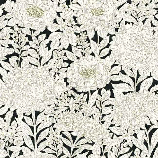 Wood Block Blooms Black & Gold Wallpaper - York Wallcoverings - BW3923 - York Wallcoverings Wallpaper