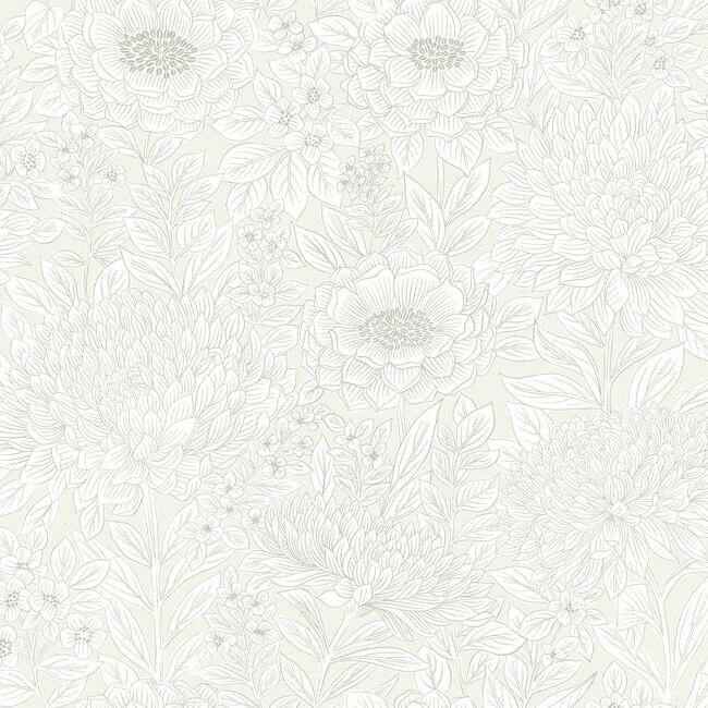 Wood Block Blooms Cream Wallpaper - York Wallcoverings - BW3921 - York Wallcoverings Wallpaper