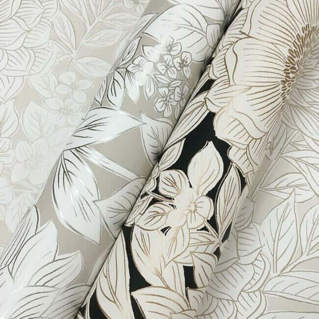 wood-block-blooms-taupe-silver-wallpaper-york-wallcoverings-bw3922 - York Wallcoverings Wallpaper