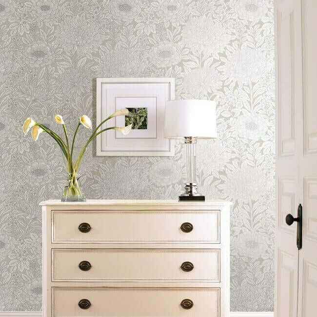 Wood Block Blooms Taupe & Silver Wallpaper - York Wallcoverings - BW3922 - York Wallcoverings Wallpaper