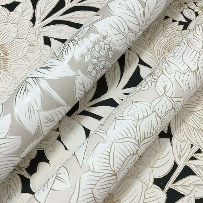 wood-block-blooms-taupe-silver-wallpaper-york-wallcoverings-bw3922 - York Wallcoverings Wallpaper